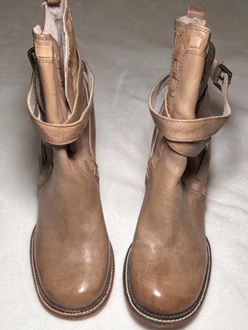 Free People Brown Leather Ankle Booties with Wrap Strap